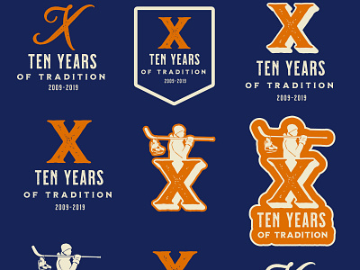 Pond Hockey Classic - 10 Year Logo initial mocks apparel athletics badge branding design drawn flat grunge hand hockey illustration logo retro sports sportsdesign typography vector vintage