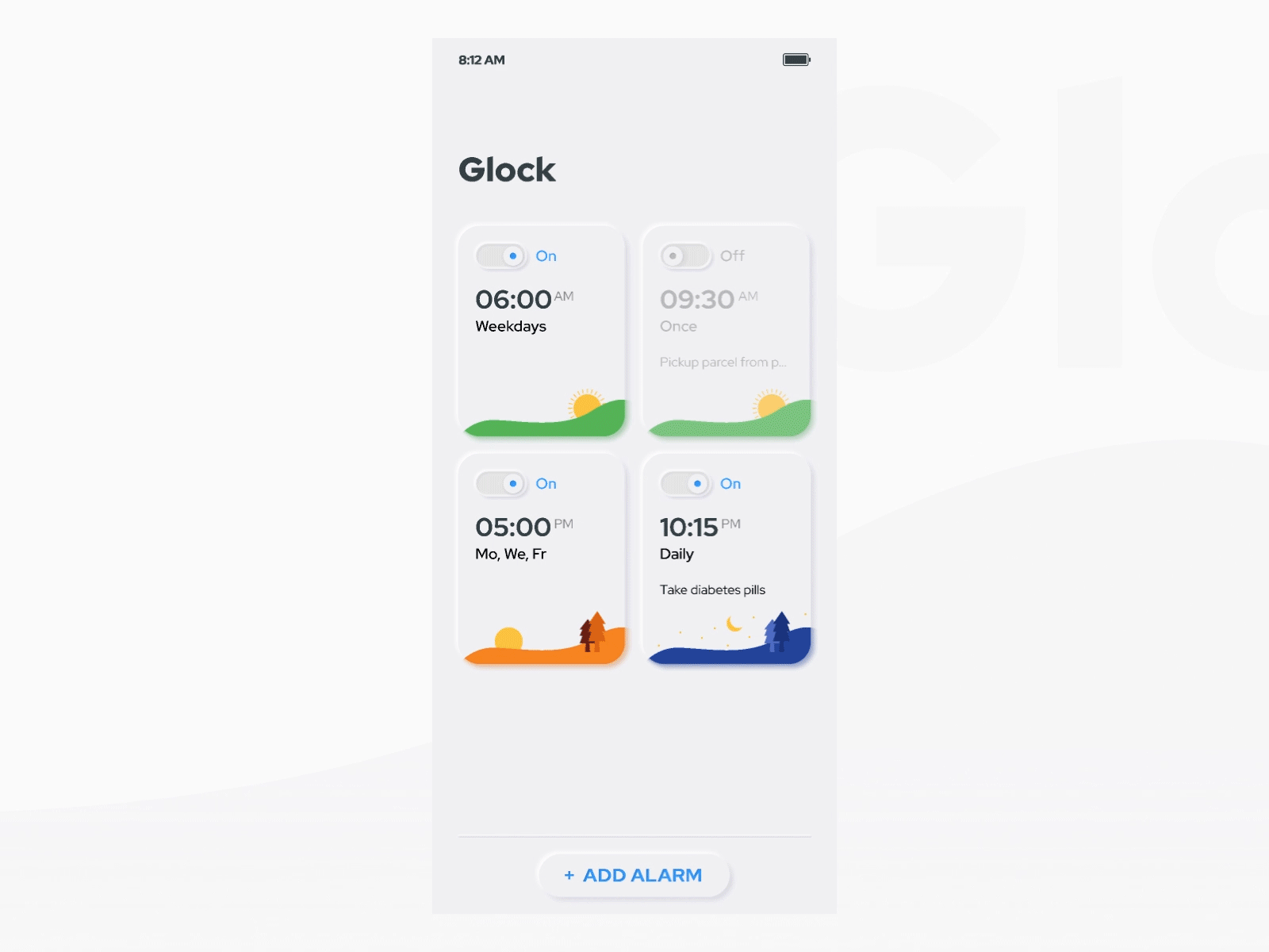 Glock - Alarm App alarm app clock evening minimal morning neumorphic neumorphism night