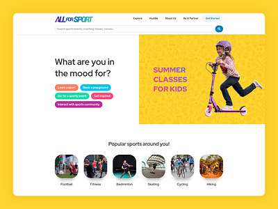 Sports booking event booking for kids landing page sports yellow