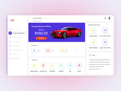 Pre car rental details dashboard app design flat illustration minimal ui ux web website