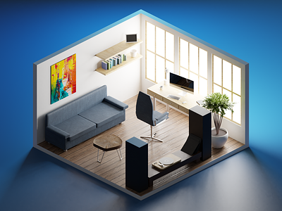 The room blender blender 3d desktop illustration isometric lightning sofa texturing