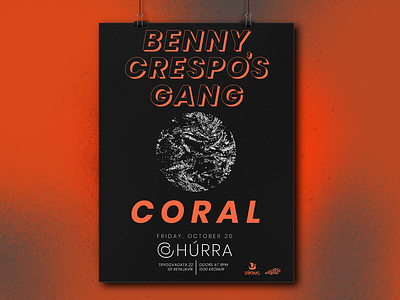 Benny Crespo's Gang + Coral @ Húrra band black and red gig poster húrra iceland music poster poster design