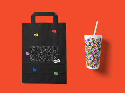 Fresh Stack Packaging bag design branding burgers design graphic design package design packaging packaging design pop restaurant branding soda cup sticker to go bag