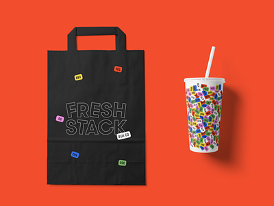 Fresh Stack Packaging bag design branding burgers design graphic design package design packaging packaging design pop restaurant branding soda cup sticker to go bag