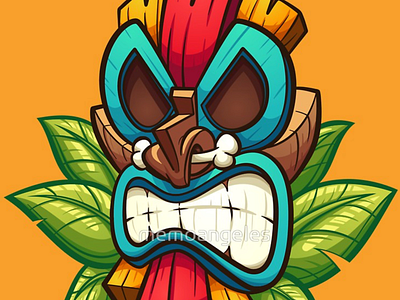 Tiki mask angry cartoon hawaiian memoangeles polynesian retro tiki tiki mask toon