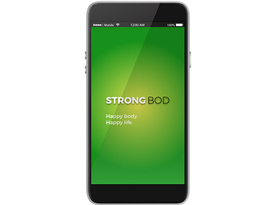 Strong Bod Splash Screen black bod body green happy life mobile phone radial gradient strong white