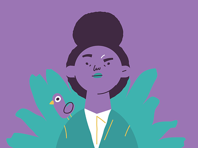 Portrait bird cutout geometric girl illustration purple vector