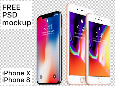 iPhone 8 and iPhone X Free PSD Mockup apple black gold ios iphone iphone 8 iphone 8 plus iphone x mockup silver