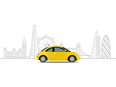 London Cityscape and VW Beetle Artwork artwork beetle big ben car city illustration line art london london eye