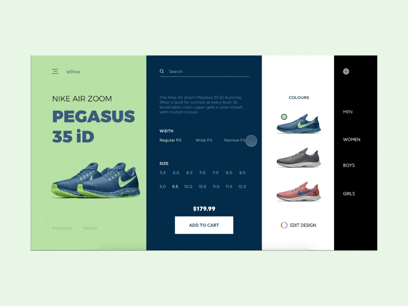ieShoe Nike On Hover animation clean exploration footwear interaction layout minimal on hover shoe ui ux website