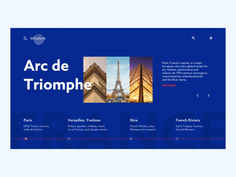 ieExplore - France animation city clean exploration france interaction layout minimal on hover ui ux website