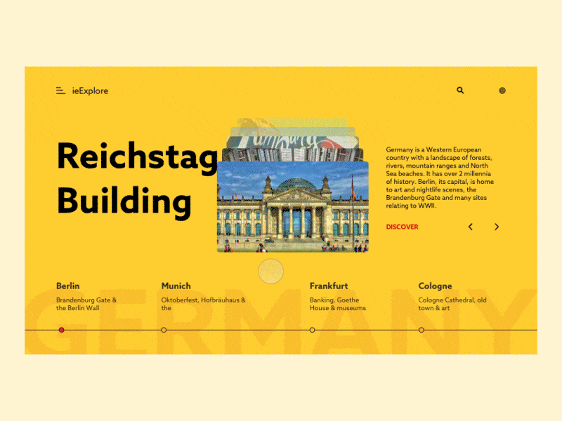 ieExplore Germany animation city clean exploration france interaction layout minimal on hover ui ux website