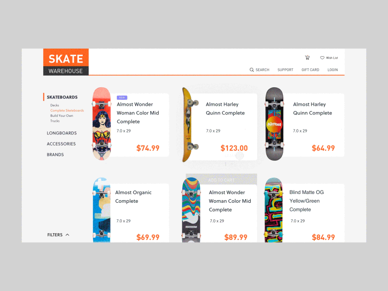 Skate Warehouse Website Interaction