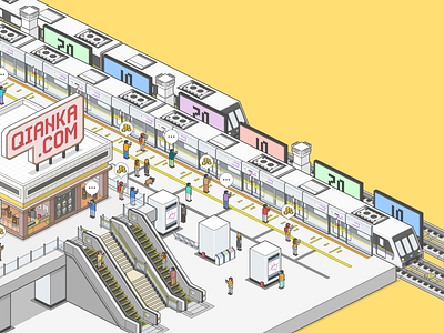 Isometric Landscapes for Qianka.com graphic design illustration isometric platform subway train