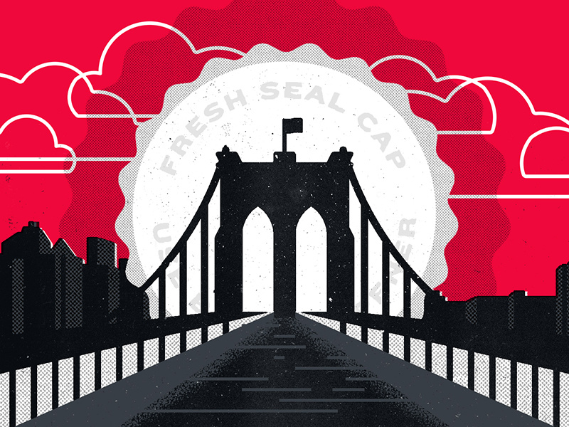 The Skyline’s the Limit II sunset illustration editorial good beer hunting bottle beer bridge brooklyn new york