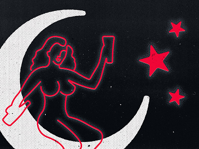 The Skyline’s the Limit III beer editorial illustration girl good beer hunting high life illustration moon night pinup sky starts