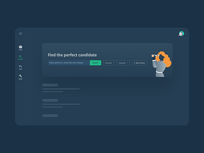 Candidate search character clean dark flat illustration search ui user interface ux vector