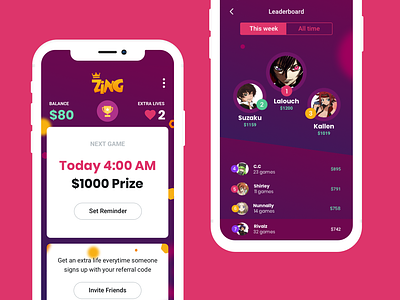 Zing - Quiz trivia app android game gamification ios mobile phone quiz app user experience ux user interfaces