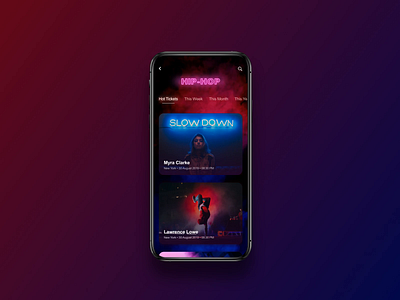 UI concept: event tickets distribution mobile app animation app buy concept e commerse event menu mobile music neon pay princeple scroll tickets ui ux