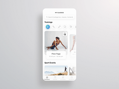 UI concept: fitness mobile app animation app boxing calendar categories classes clean ui concept fitness gum interface ios menu minimal mobile design mobile ui sport ui ux yoga