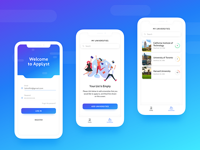 UI concept for college enrolment mobile app