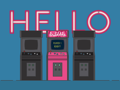 Hello Dribbble! adobe arcade color debut dribbble game hello illustrator ready player one shot