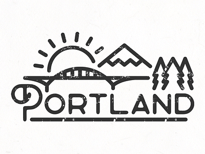 Just some Portland things bridge lines mountains oregon portland sun thick trees type typography vector