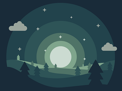 Moonlit hills 🌕🌲 adventure minimal moon outside space stars trees vector