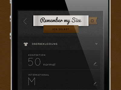 "Remember my Size" Mobile App II app fabric fashion iphone label leather mobile size texture