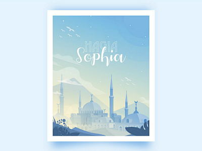 Hagia Sophia illustration landscspe mosque potrait vector