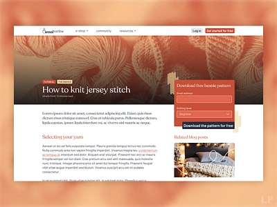 Blog article page blog branding knitting website