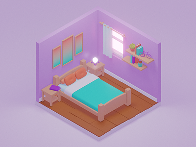 Pocket Rooms - Bedroom 3D Illustration 3d bedroom blender colorful illustration low poly pocket quirky room