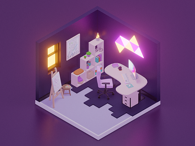Pocket Rooms - Home Office 3D Illustration 3d 3d illustration blender colorful cute home office illustration low poly quirky