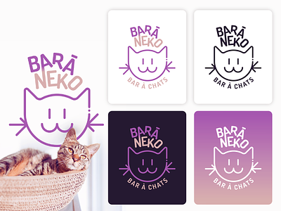 Baraneko - Cat café brand identity bar brand identity branding café cat cat café cats coffee coffee cup fidelity card food gradient logo menu mockups purple
