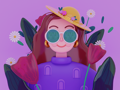 Floral Portrait - 3D Illustration - Purple 3d 3d blender 3d illustration blender design floral flowers illustration portrait