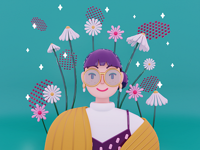 Floral Portrait - 3D Illustration - Green