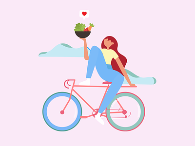 We bring to you your favourite Poke Bowl! bicycle bike biker branding clouds courier feminist girl heart pink pokebowl vegan veggies