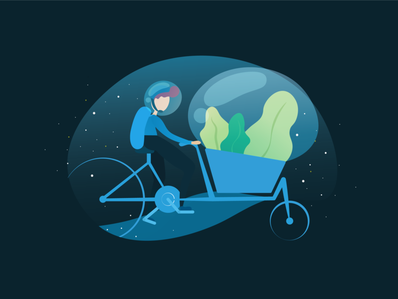 Eco-friendly courier service astronaut bike courier delivery delivery app delivery service ecologic package ride space stars