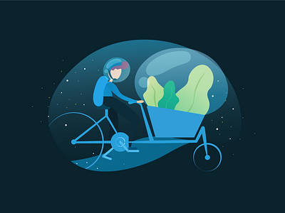Eco-friendly courier service astronaut bike courier delivery delivery app delivery service ecologic package ride space stars