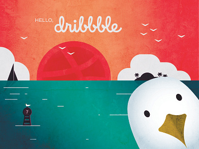 Hello Dribbble! first post illustration ocean sea sunrise texture vector vibrant