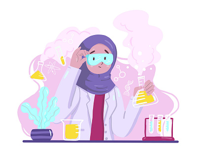 Hijab Female Scientist female handdraw hijab illustration scientist woman women