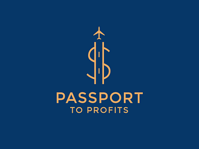 Passport To Profits fly logo logotype marketer money passport plane profit runway s takeoff teaching