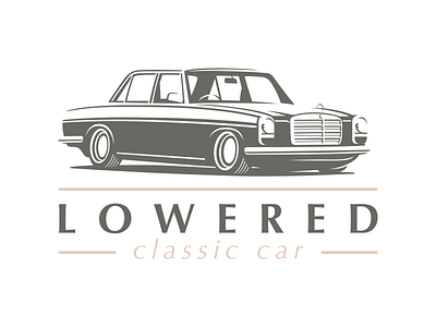 Lowered auto benz car classic gravure illustration logo mercedes old stance stanced w122