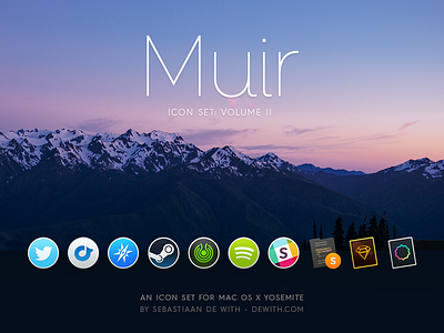 Muir: Yosemite Icons, Set 2 browser dock mac rdio replacement sketch slack sublime text tor twitter yosemite