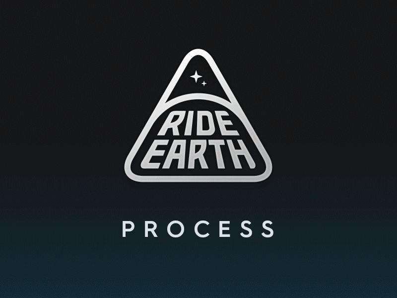 Process: Ride Earth space earth crest logo gif animation process sketches triangle adventure motorcycles rideearth