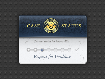 USCIS Case Tracker Widget blue dark dashboard faux leather paper passport progress steps widget