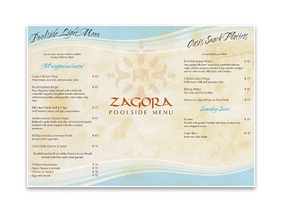 Zagora Poolside Menu creative design graphic design menu restaurant menu