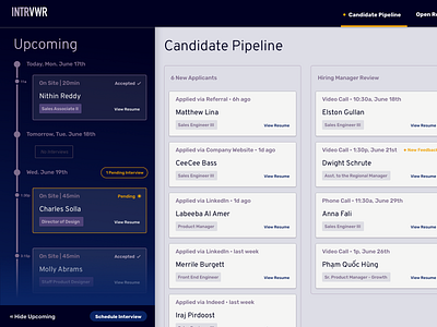 Candidate Manager agenda calendar scheduling swimlane tracking ui uidesign