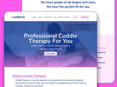 Cuddleme Landing Page brand design branding cuddle therapy hero section landing page ui design ux design website design