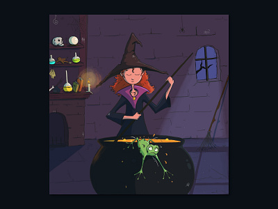 The witch and the frog 2020 applepencil childrens book childrens illustration comic comic book design drawing frog handdrawn illustration magic procreate procreateapp sketch spell ui witch